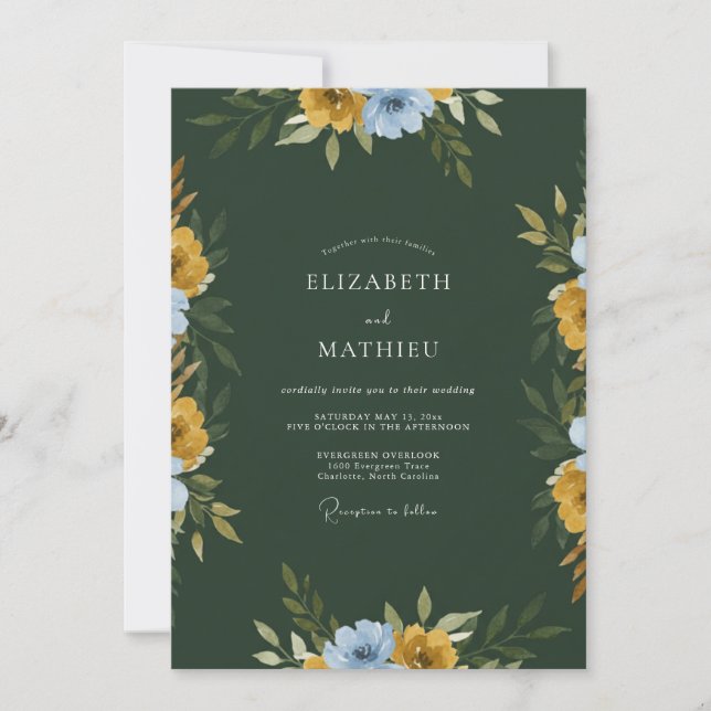 Dark Forest Mustard Wildflower Wedding Invitation (Front)