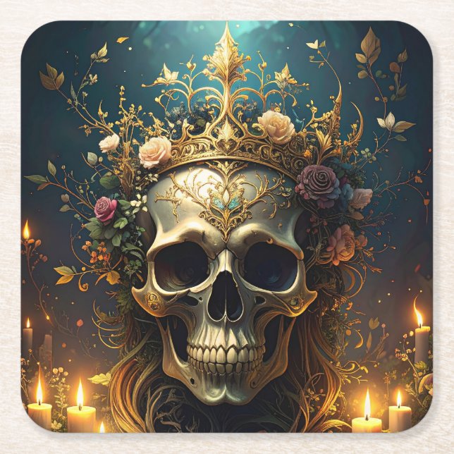 Dark Forest Skull Paper Coaster (Front)