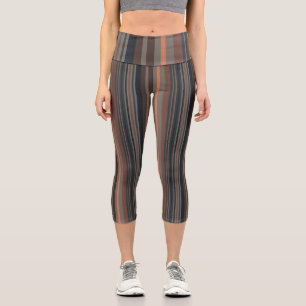 Dark Forest Woodlands Stripes Design Capri Leggings