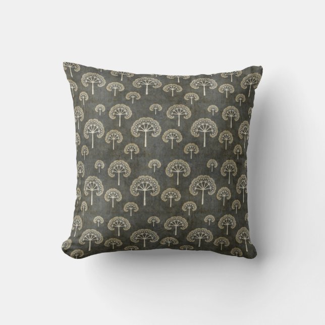 Dark Fractal Tree Pattern Throw Pillow (Front)