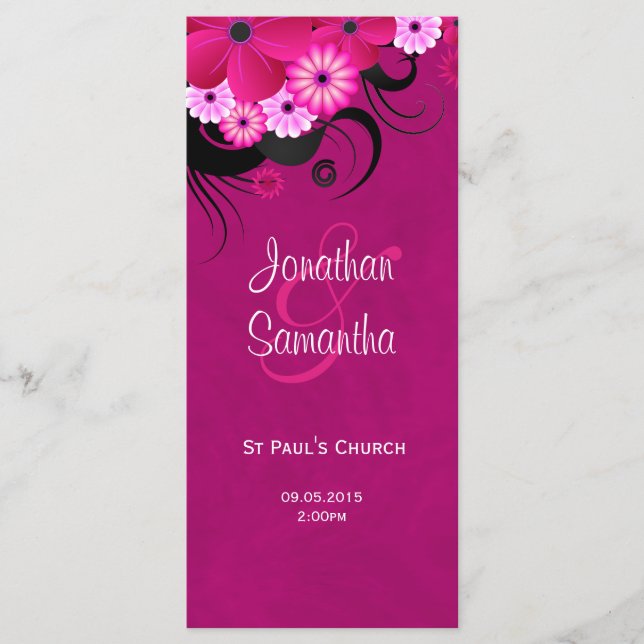 Dark Fuchsia Floral Wedding Program Template Card (Front)