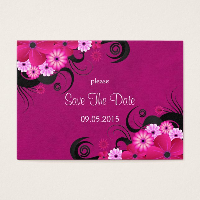 Dark Fuchsia Floral Wedding Save The Date Cards (Front)