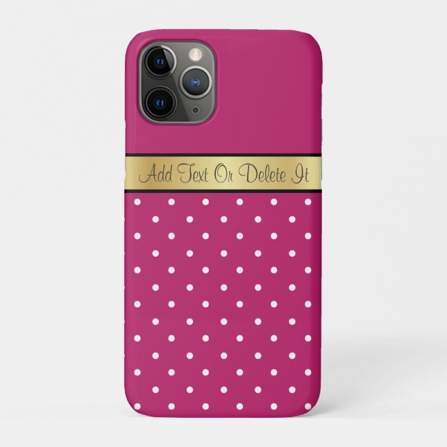 Dark Fuchsia & White Polka Dots Custom Gold Ribbon Case-Mate iPhone Case (Back)