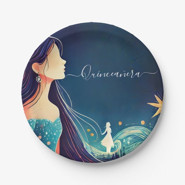 Dark Fun Star Prom Starry Night Sky Quinceanera Paper Plate (Front)
