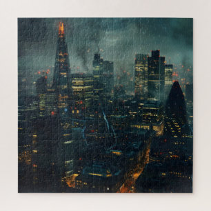 Dark Futuristic Stormy City Jigsaw Puzzle