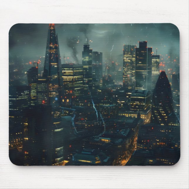 Dark Futuristic Stormy City  Mouse Pad (Front)