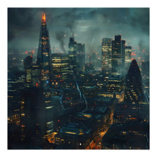 Dark Futuristic Stormy City  Photo Print