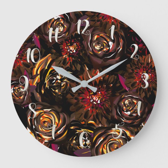 Dark Garden Autumn Glow Flowers Fall  Large Clock (Front)