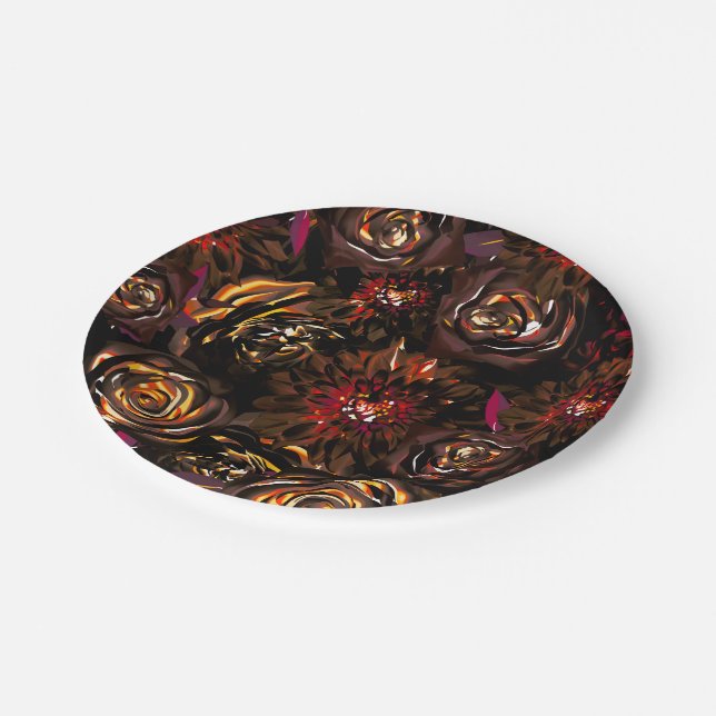 Dark Garden Autumn Glow Flowers Fall Wedding Paper Plate (Angled)