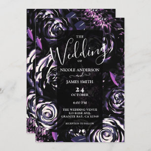 Dark Garden Bewitching Purple Flowers Wedding   Invitation