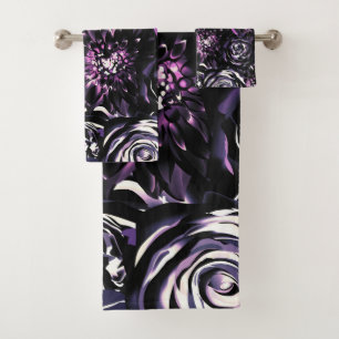 Dark Garden Bewitching Purple Glam Flowers Bath Towel Set