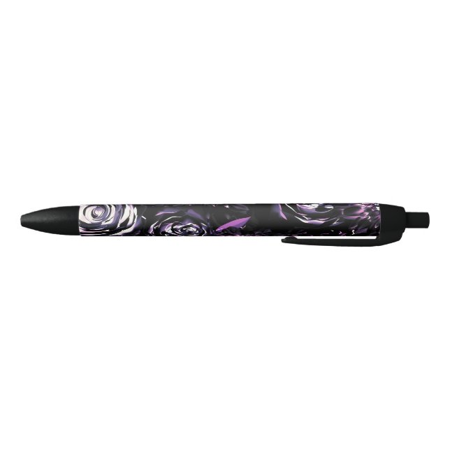 Dark Garden Bewitching Purple Glam Flowers Blue Ink Pen (Bottom)