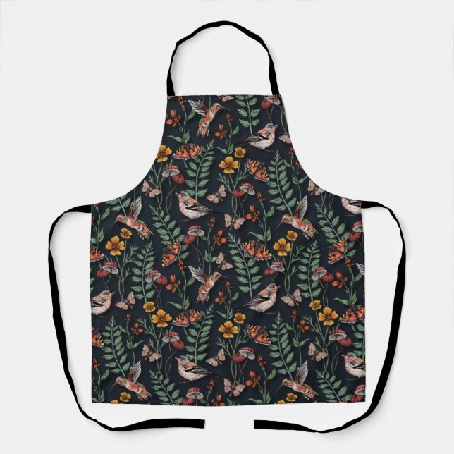Dark Garden Birds & Butterflies Apron (Front)