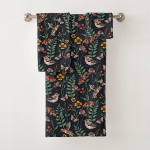Dark Garden Birds & Butterflies Bath Towel Set