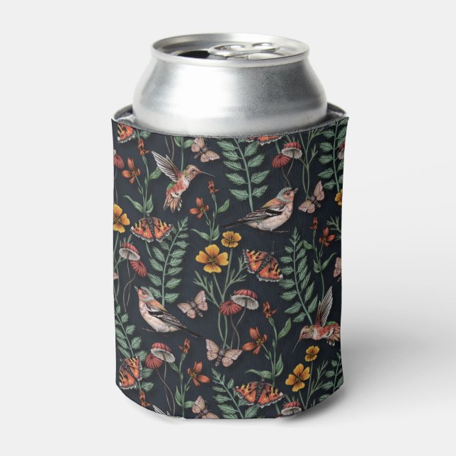Dark Garden Birds & Butterflies Can Cooler (Can Front)