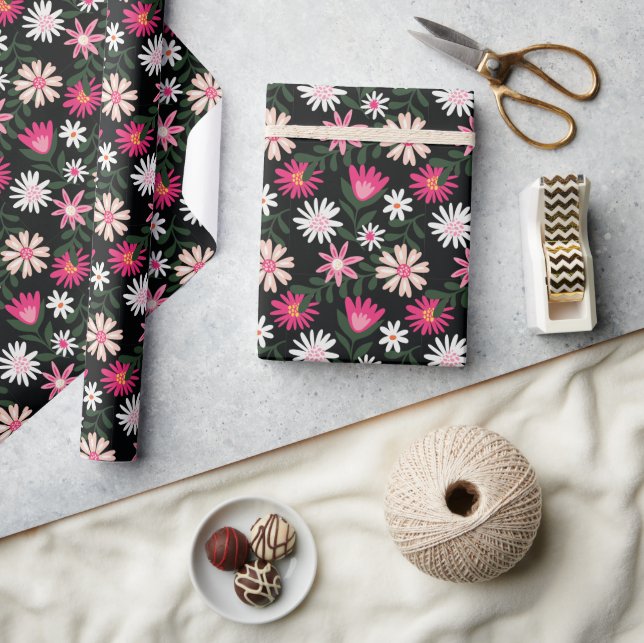 Dark Garden Pink & White Bloom Floral Wrapping Paper (Crafts)