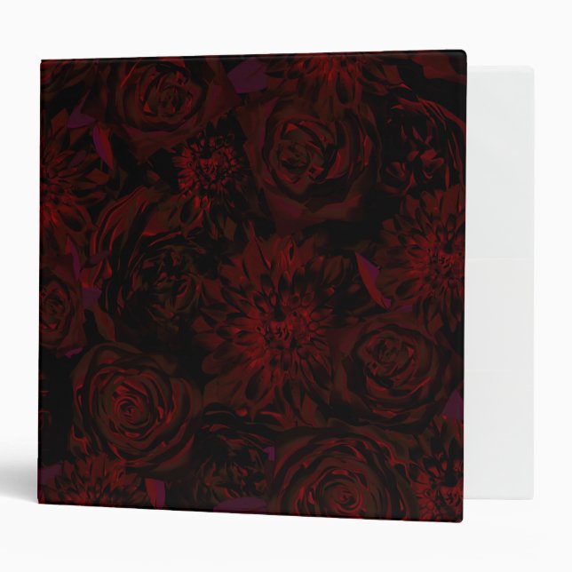 Dark Garden Red Romantic Flowers Gothic Glam Binder (Front/Inside)