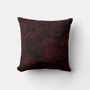 Dark Garden Red Romantic Flowers Gothic Glam Throw Pillow