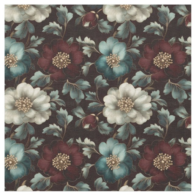 Dark Gilded Flowers on Black Fabric (Close Up)