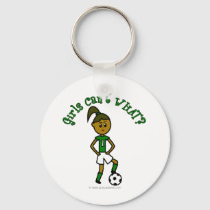 Dark Girls Soccer in Green Uniform Keychain
