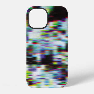 Dark glitch background, illustration. Black, blue, iPhone 12 Case