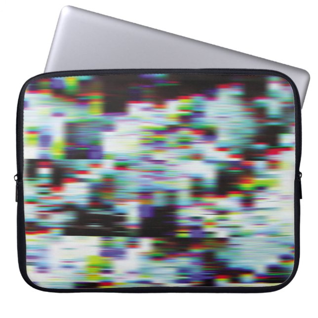 Dark glitch background, illustration. Black, blue, Laptop Sleeve (Front)