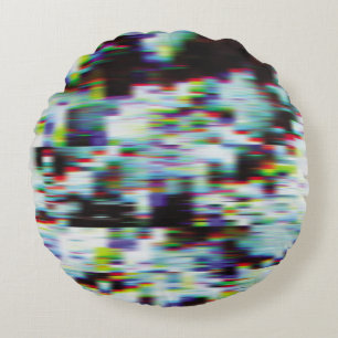 Dark glitch background, illustration. Black, blue, Round Pillow