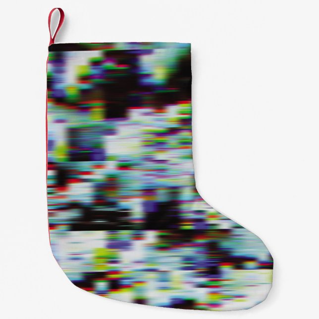 Dark glitch background, illustration. Black, blue, Small Christmas Stocking (Front)
