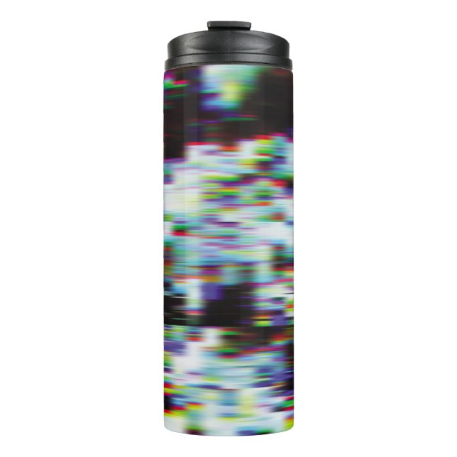 Dark glitch background, illustration. Black, blue, Thermal Tumbler (Front)