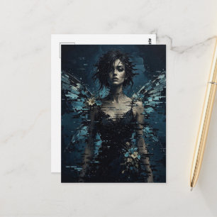 Dark Glitch Fairy With Flowers Postcard