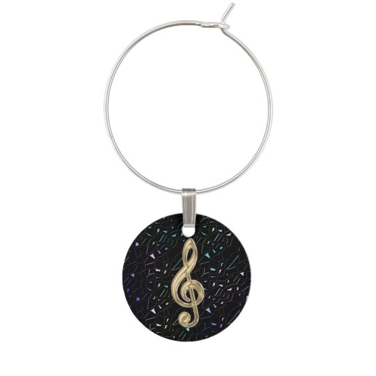 Dark Glitter Gold Music Clef Wine Charm