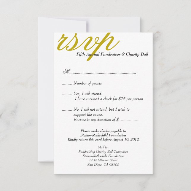 Dark gold gala formal event elegant RSVP response (Front)