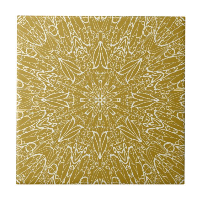 Dark gold geometric star wheel abstract art tile (Front)