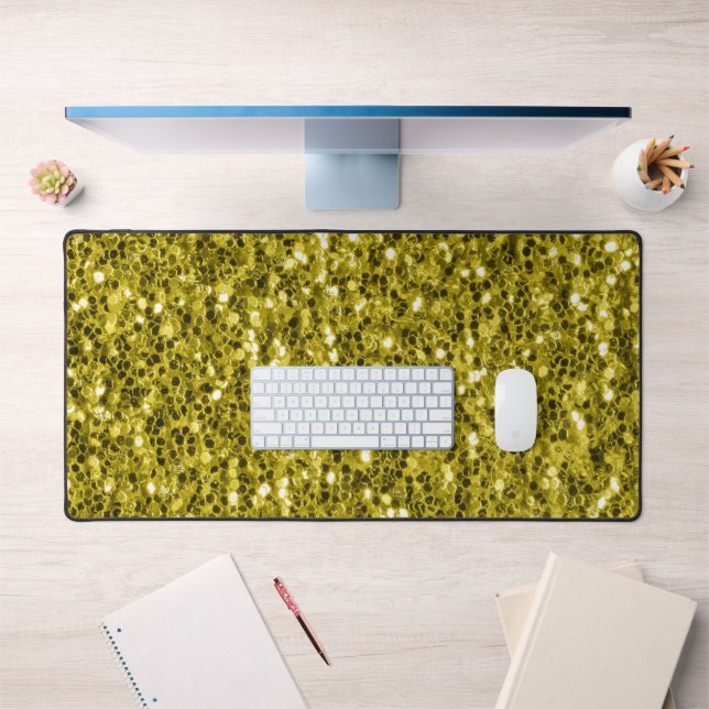 Dark gold glitter sparkles bling desk mat (Office 1)