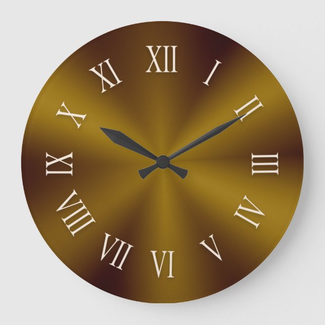 Dark Gold Metallic Clock with Roman Numbers (Front)
