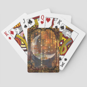 Dark Gold Mystic Crescent Moon Crystals Playing Cards
