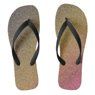 Dark-Gold-Pink Gradient Glitters, Pair of Flip Flops