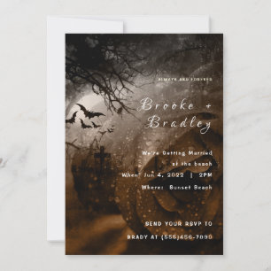Dark Gold Rose & Grey Sky Gothic Wedding Invitation