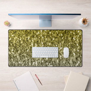Dark gold silver faux glitter sparkles bling desk mat