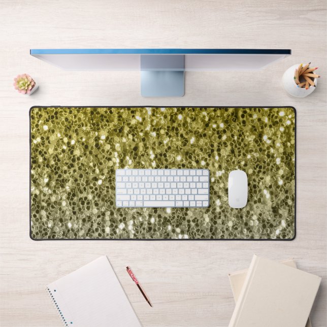 Dark gold silver faux glitter sparkles bling  desk mat (Office 1)