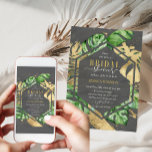 Dark Gold Tropical Bridal Shower Invitation<br><div class="desc">Bridal Shower Invitation with Dark Background,  Green and Gold Tropical Leaves</div>