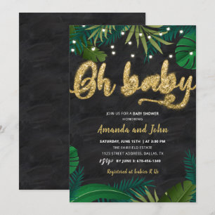 Dark Gold Tropical Oh Baby shower Invitation