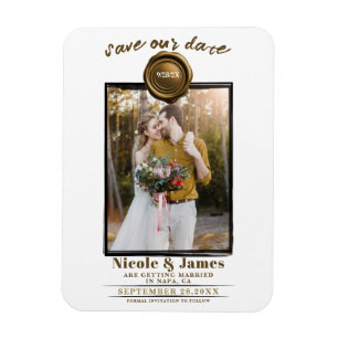 Dark Gold Wax Seal Photo Wedding Save the Date Magnet