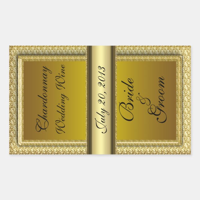 Dark Gold Wedding Wine Label Sticker (Front)