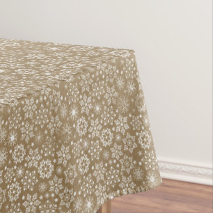 Dark Gold with White Snowflakes Christmas Tablecloth