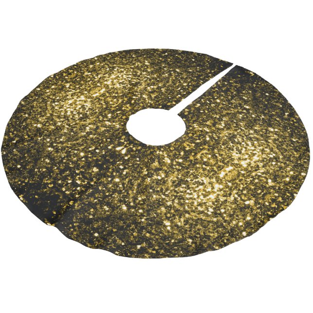 Dark gold yellow faux glitter sparkles brushed polyester tree skirt (Angled)