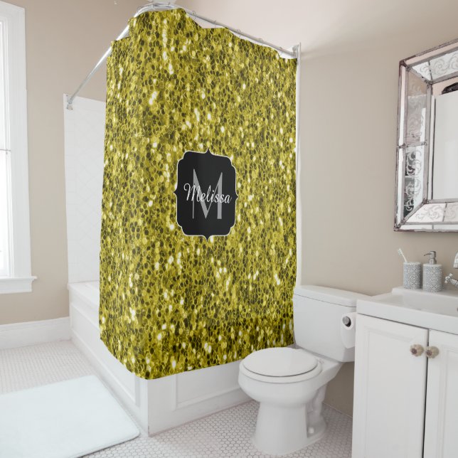  Dark gold yellow faux glitter sparkles Monogram (In Situ)