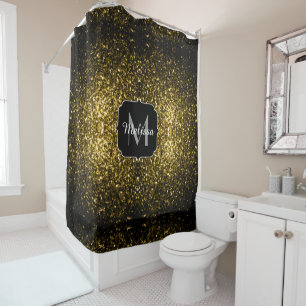Dark gold yellow faux glitter sparkles Monogram