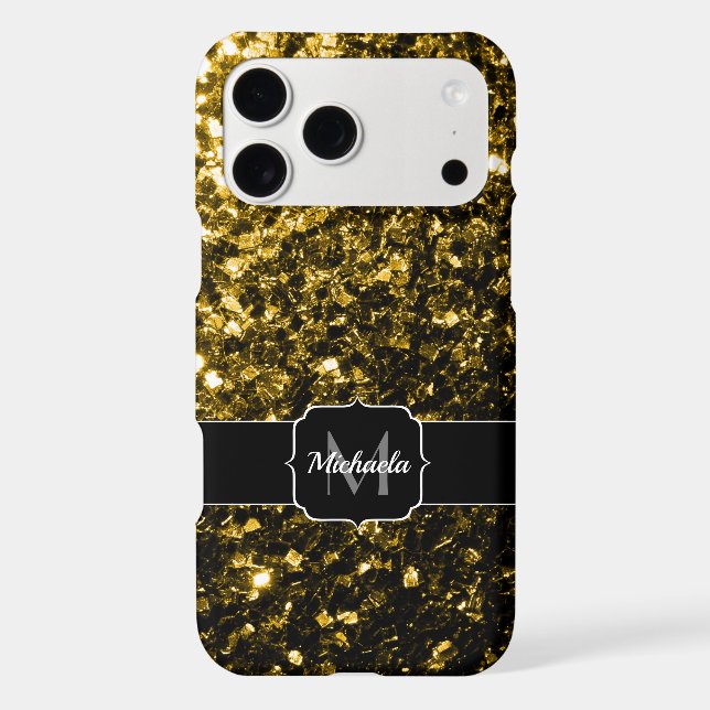 Dark gold yellow faux glitter sparkles Monogram (Back)