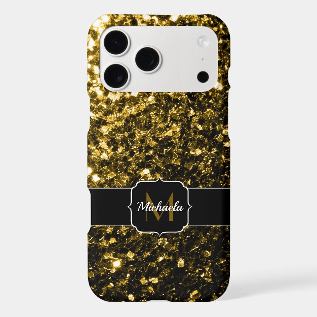 Dark gold yellow faux glitter sparkles Monogram (Back)